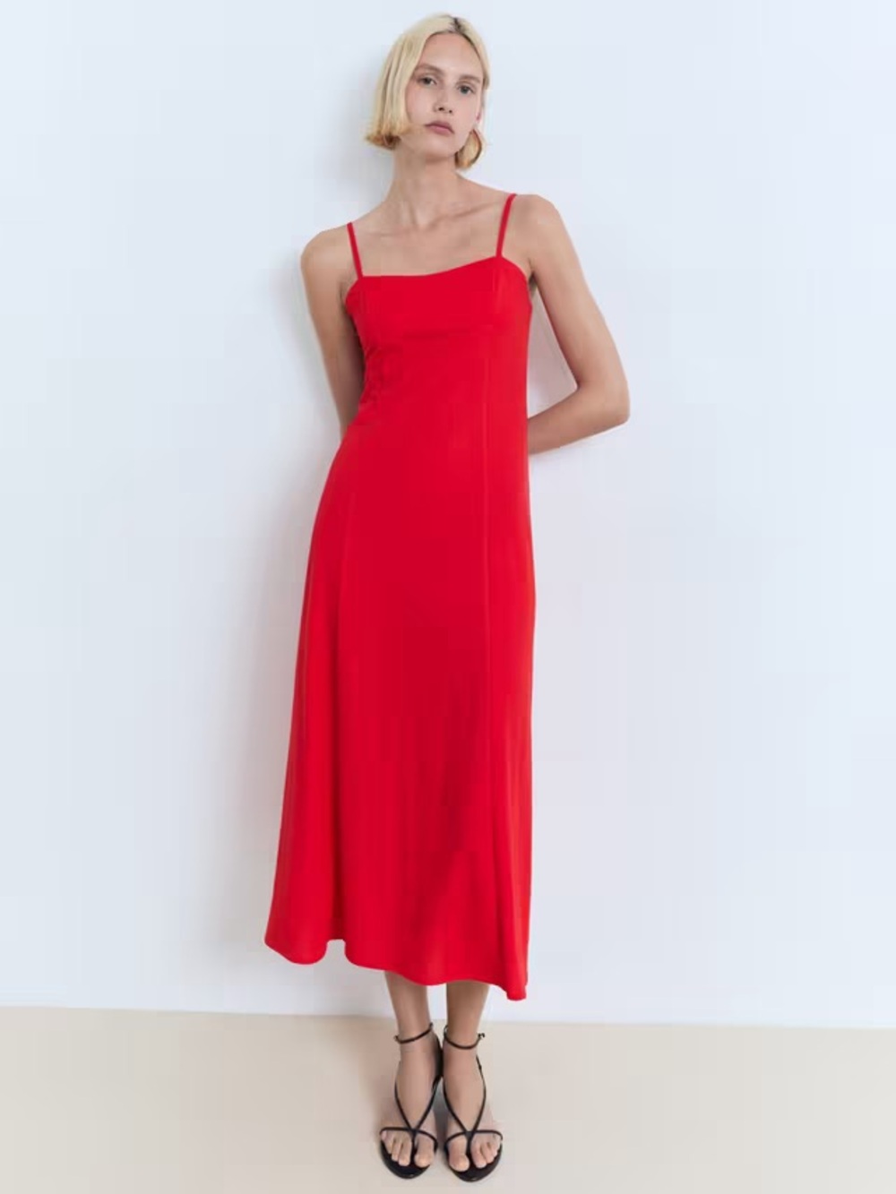 MANGO Peach Strappy Tie-Back Midi Dress – Red | Wedding Guest, Vacation, Summer